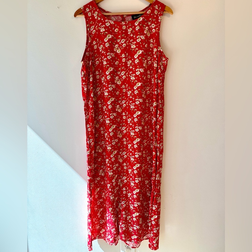 Vintage 90’s Sleeveless Red Floral Maxi Dress
